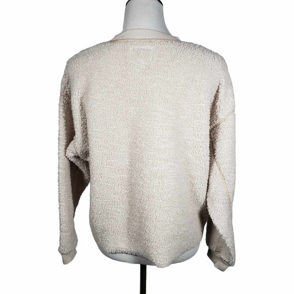 American Eagle Outfitters Size Small Slight Cropped Long Sleeve Cream Sherpa Top - Picture 3 of 7